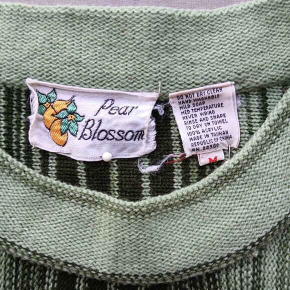 Pear Blossom Vertical Striped Sweater and Scarf Set Medium VTG 70s green black - Picture 7 of 16